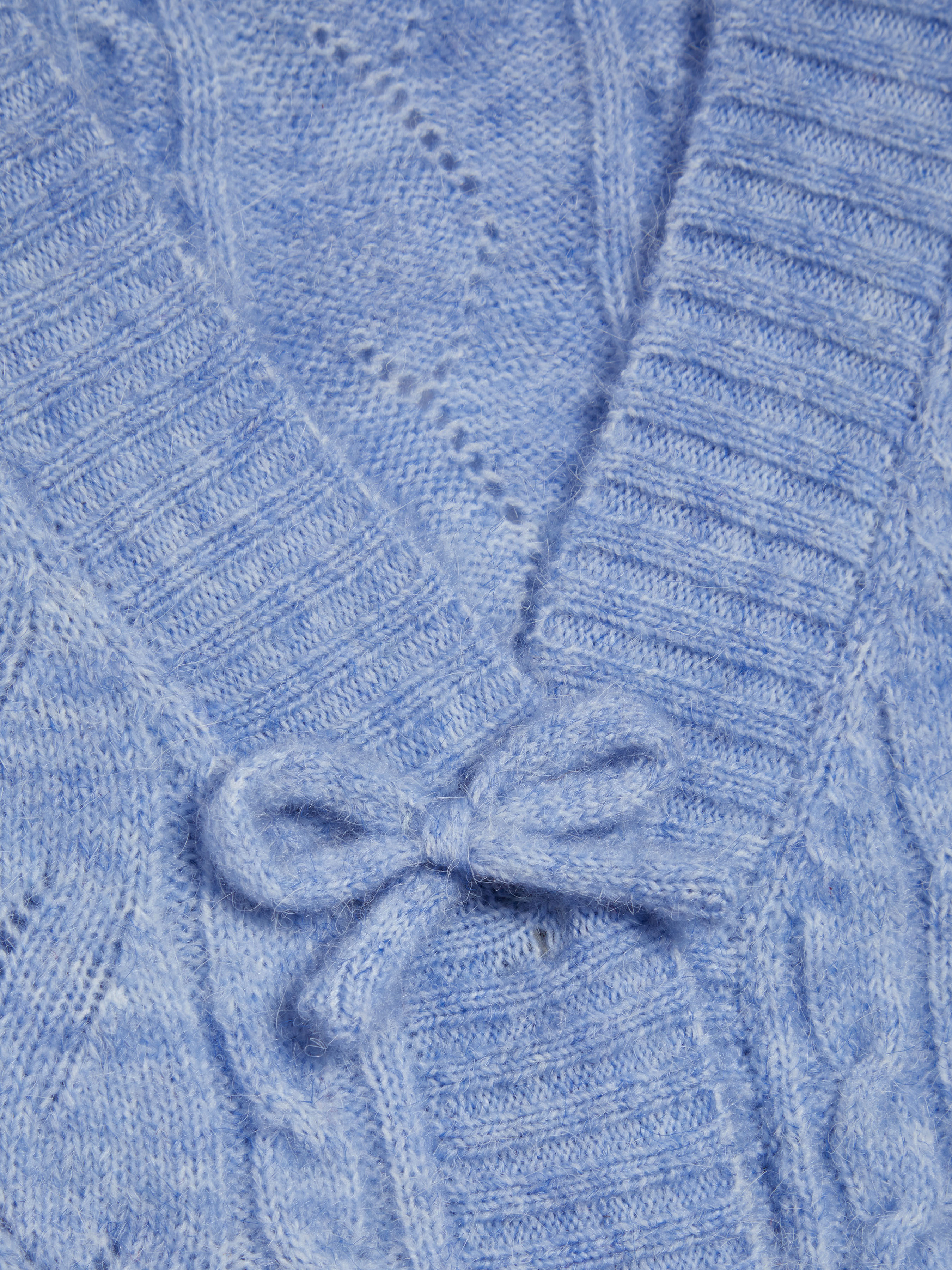 Knit Fabric Cable Knit Wool-blend V-neck Bowknot Cardigan