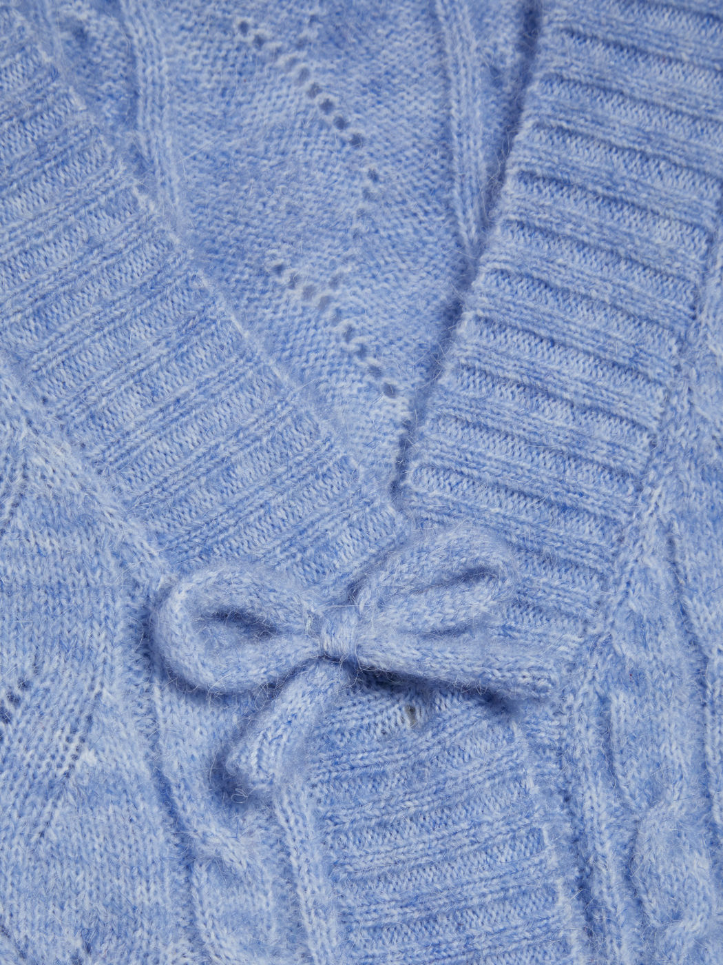 Cable Knit Wool-blend V-neck Bowknot Cardigan