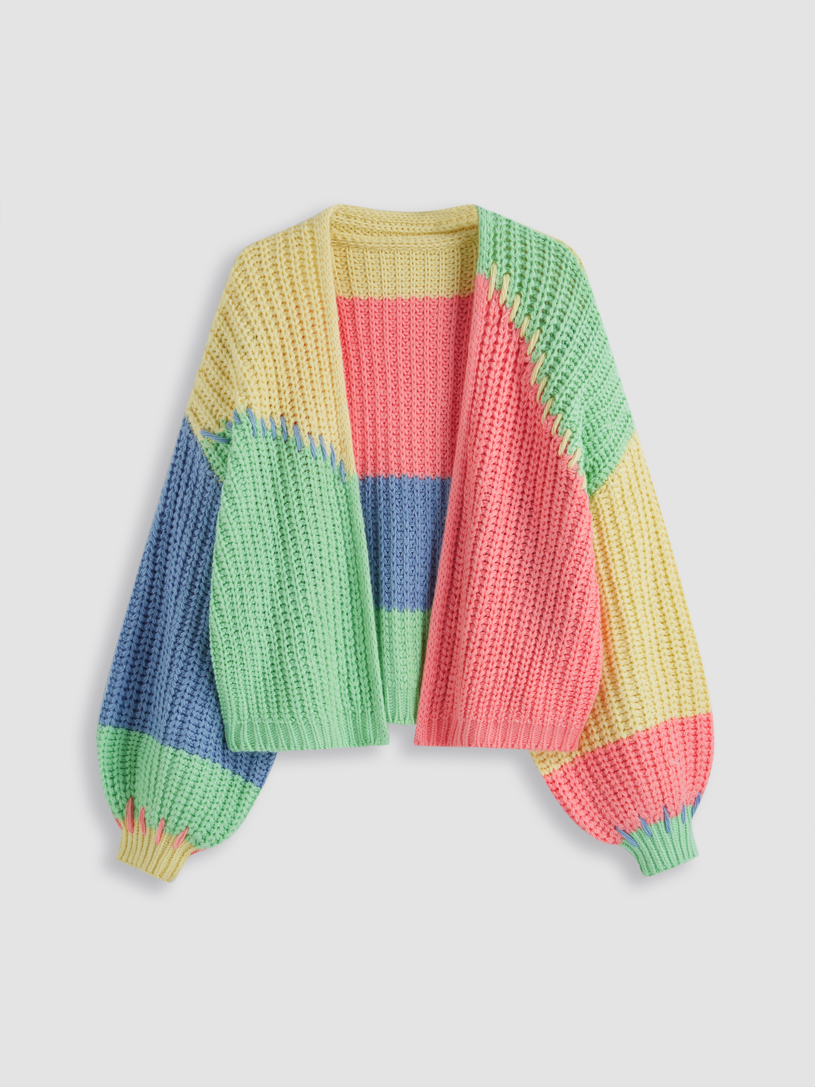 【HI FI FNK】Pav Line Color Round Knit Knit Fabric Knit V-neck Colorblock Cardigan Curve & Plus For