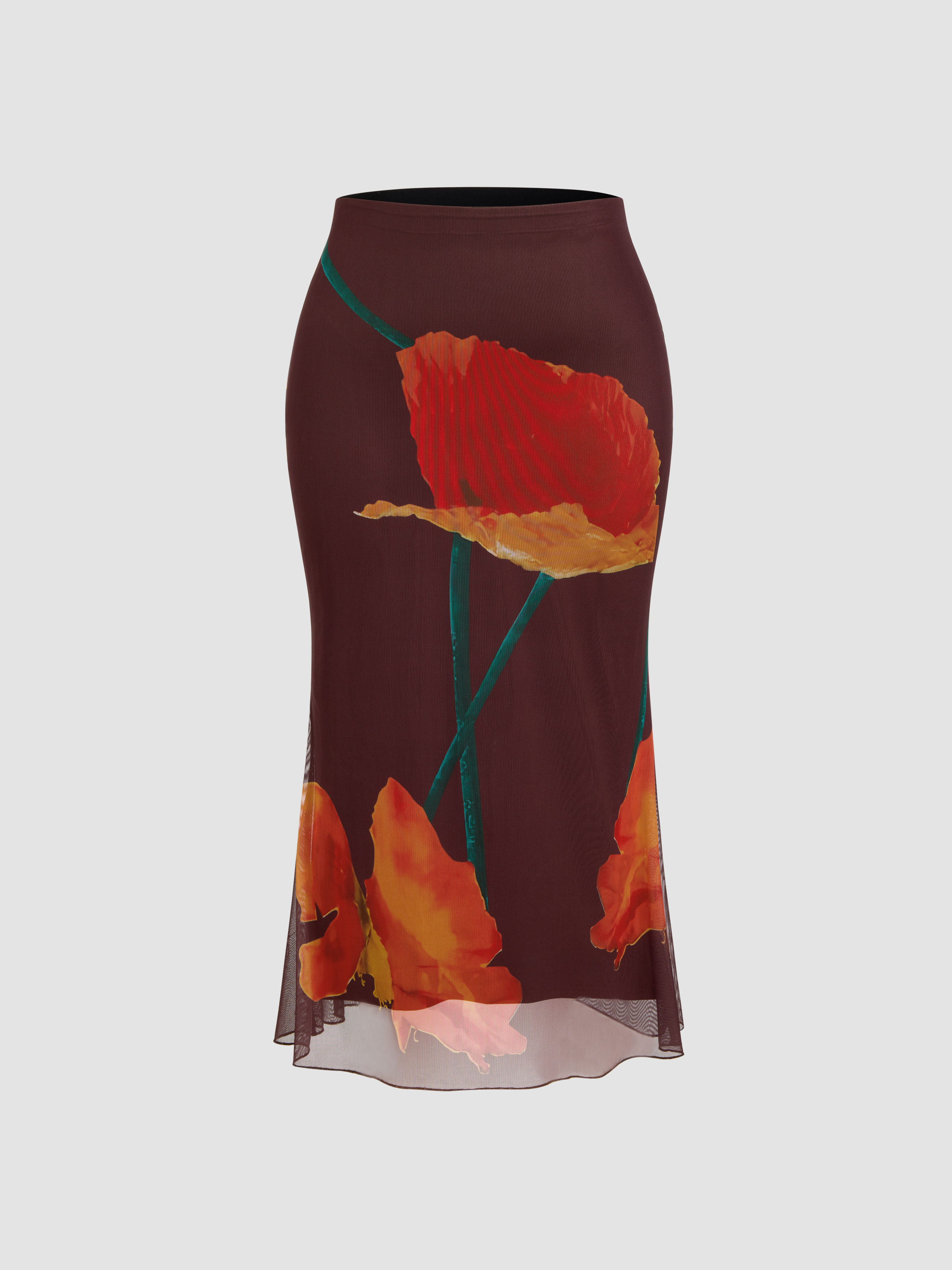 Gradient Chain Printed Mesh Maxi Skirt