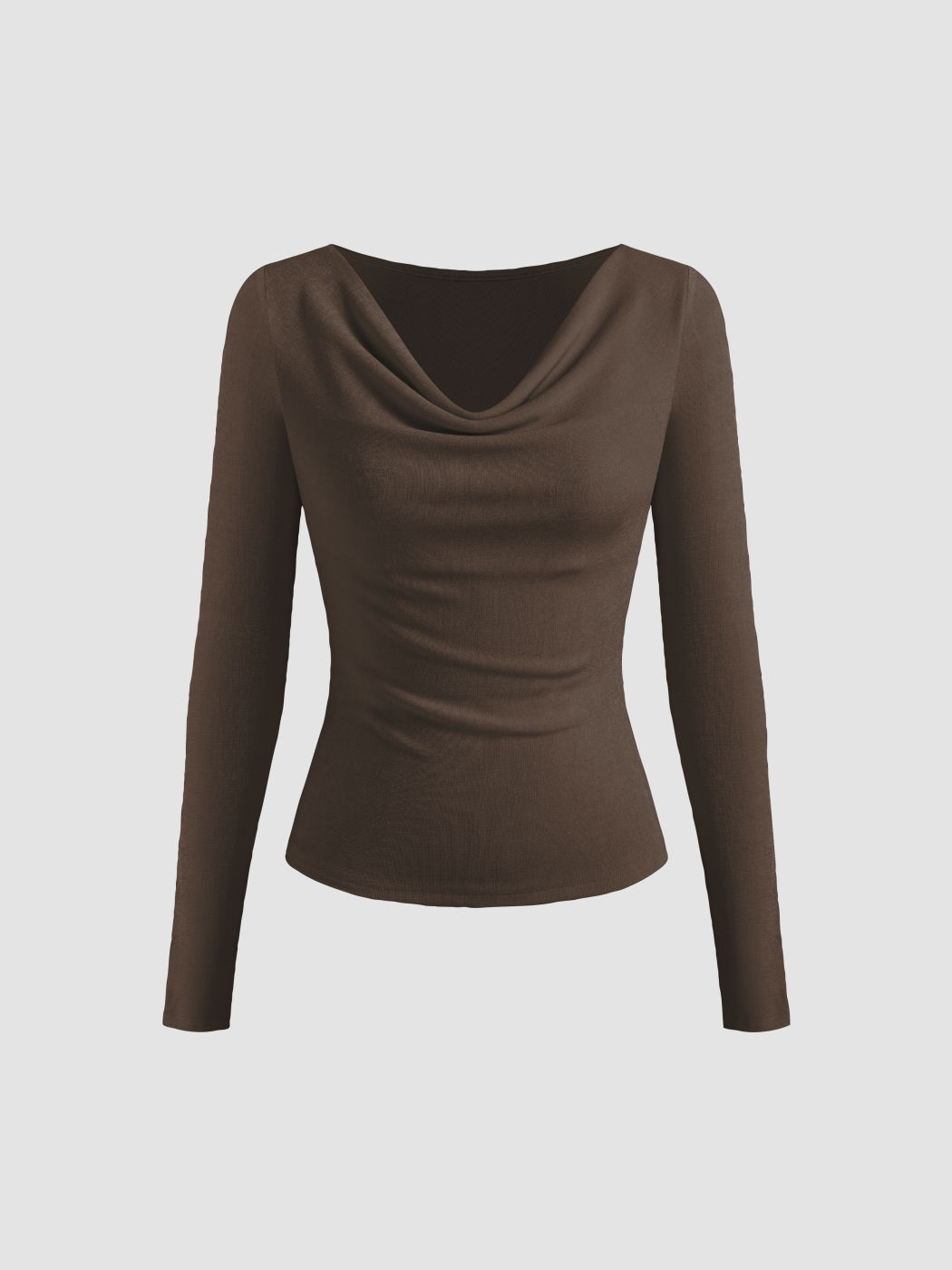 Jersey Cowl Neck Solid Langärmliges Oberteil