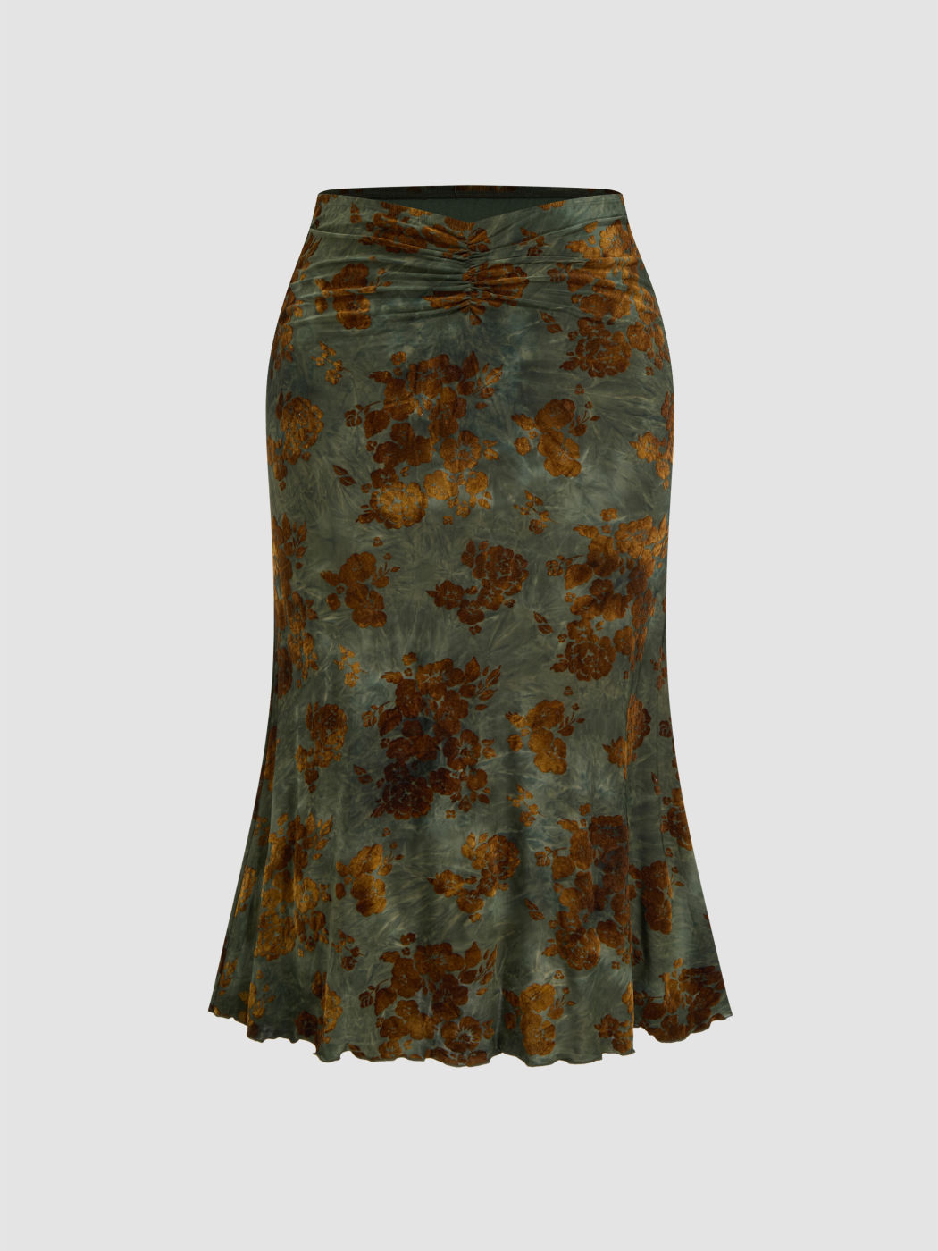 Mid Rise Floral Ruched Maxirock Kurve & Plus