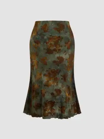Mid Rise Floral Ruched Maxi Skirt Curve & Plus