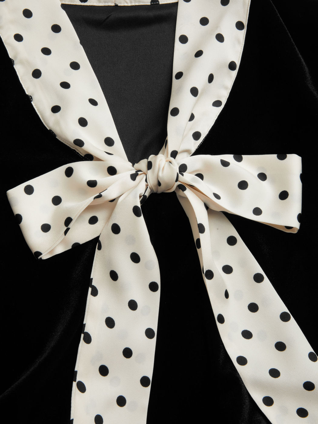 Velvet V-neck Polka Dot Knotted Crop Blouse