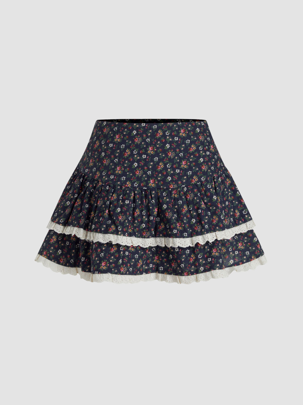 Mid Rise Floral Broderie Anglaise Layered Mini Skirt