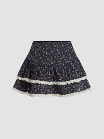 Mid Rise Floral Broderie Anglaise Layered Mini Skirt
