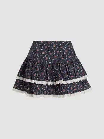 Mid Rise Floral Broderie Anglaise Lagen-Minirock