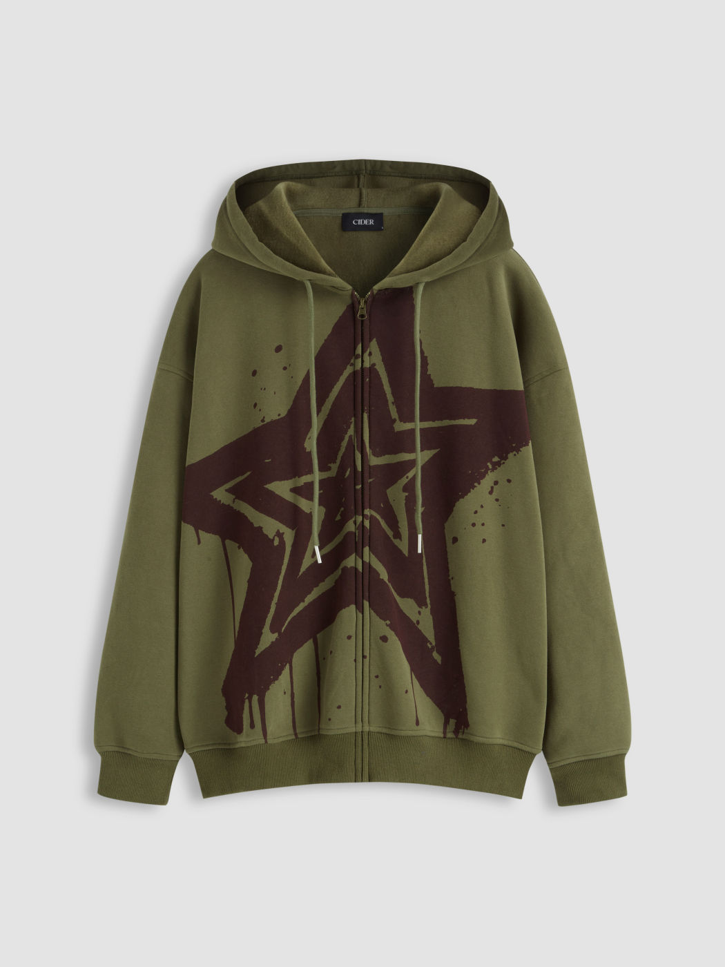 Zip Through Star Graphic Oversized Hoodie