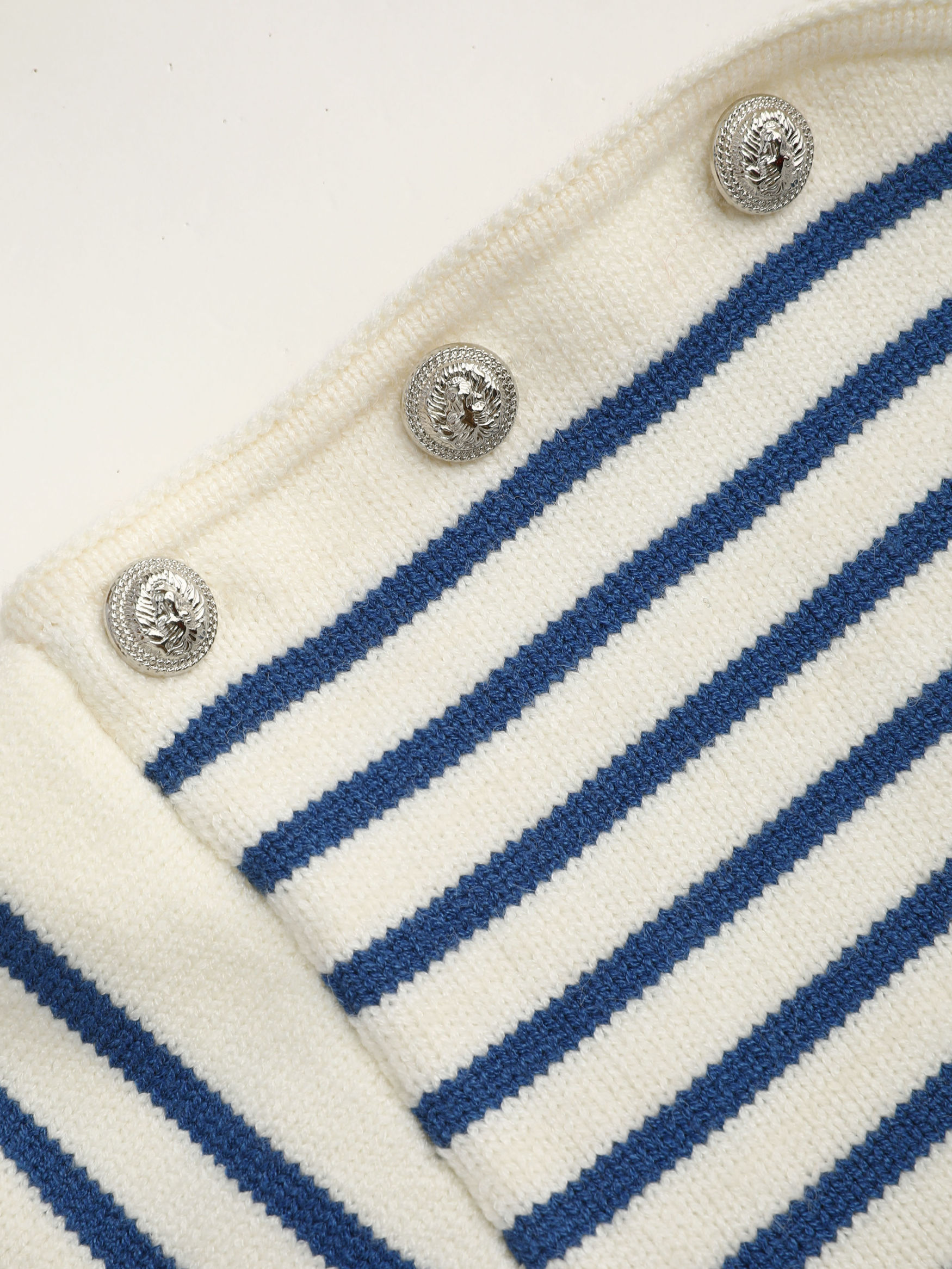Knit Boat Neck Striped Button Sweater
