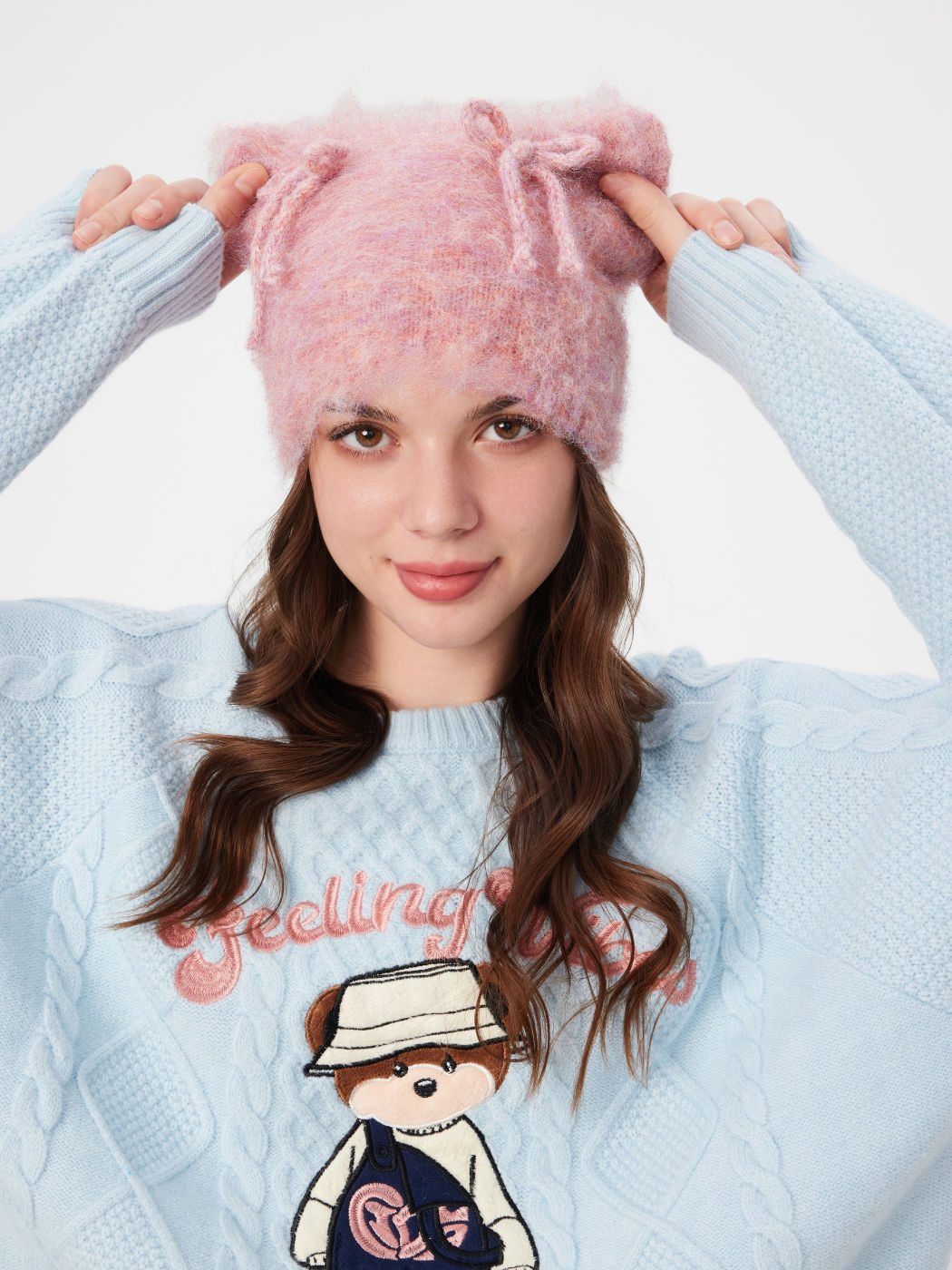 BOWKNOT CAT EAR MOHAIR BEANIE HAT
