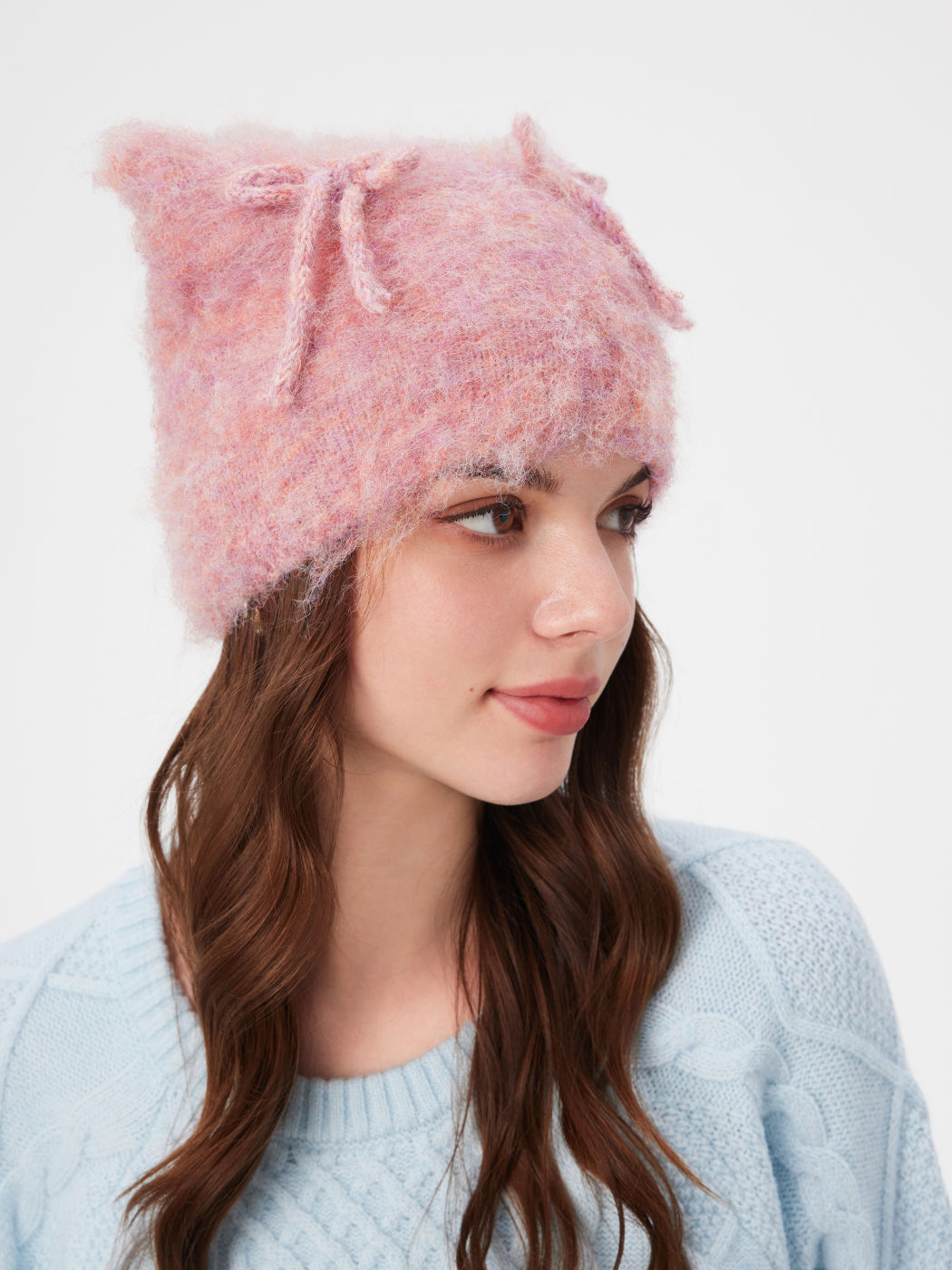 BOWKNOT CAT EAR MOHAIR BEANIE HAT