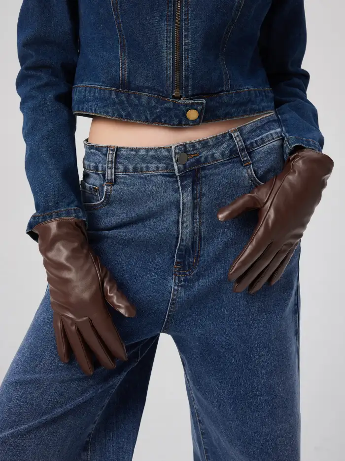 Cashmere FUZZY TRIM FLEECE GLOVES For Daily Casual