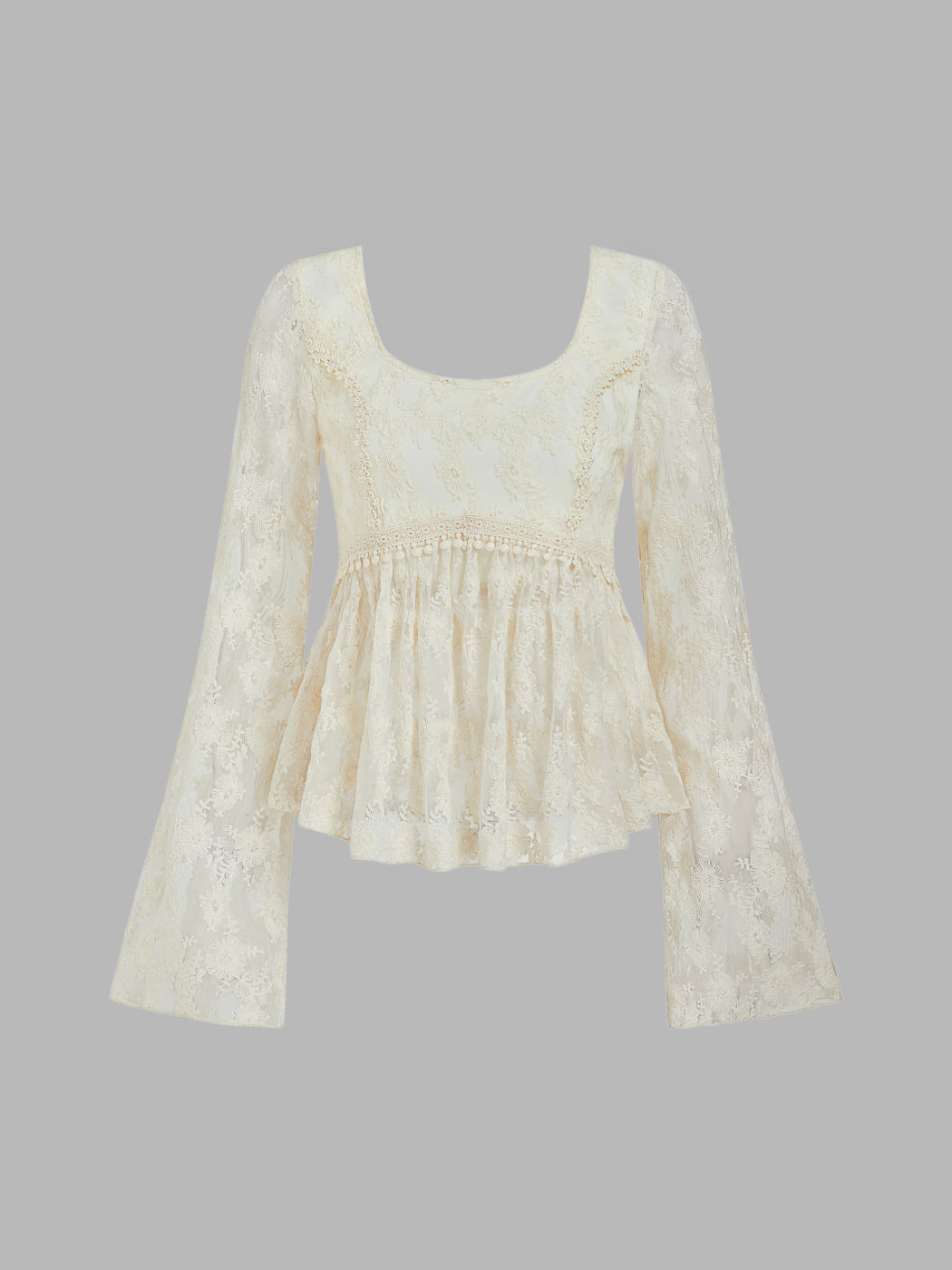 Cotton-blend Lace Ruffle Bell Sleeve Blouse