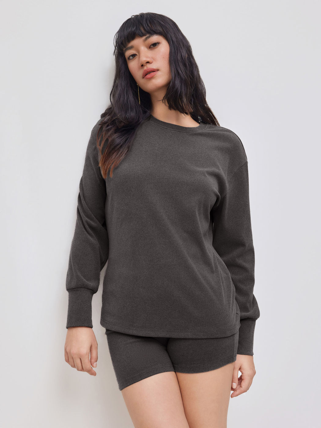 Flanell Langarm-Oberteil & Mid-Rise Shorts Pyjama-Set