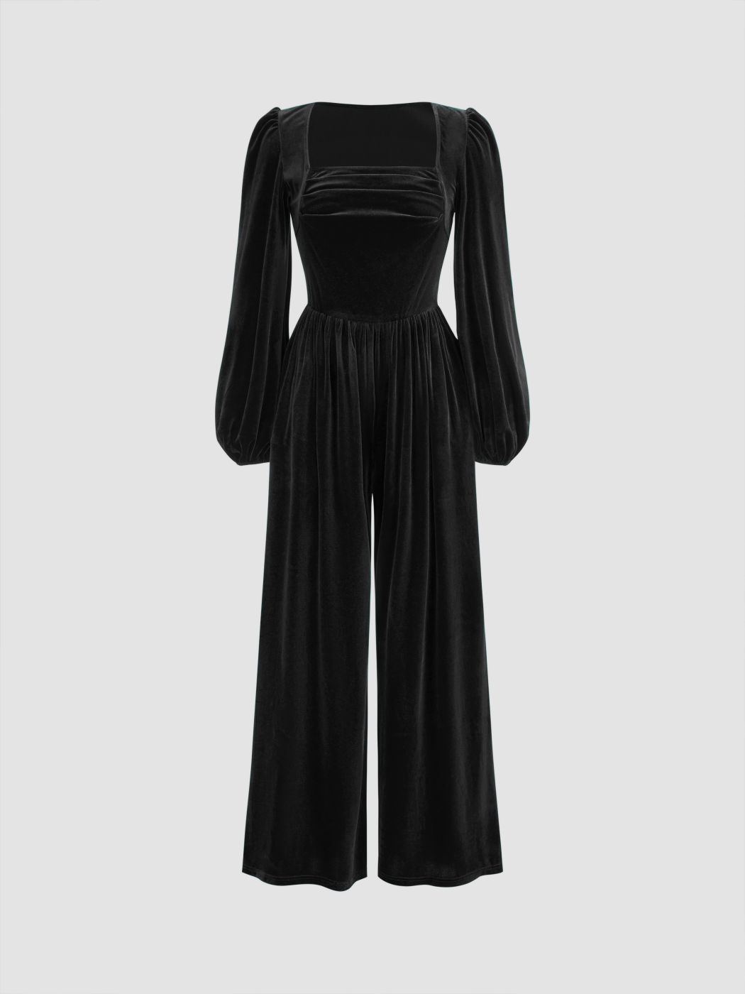 Velvet Square Neck Ruched Wide Leg Jumpsuit