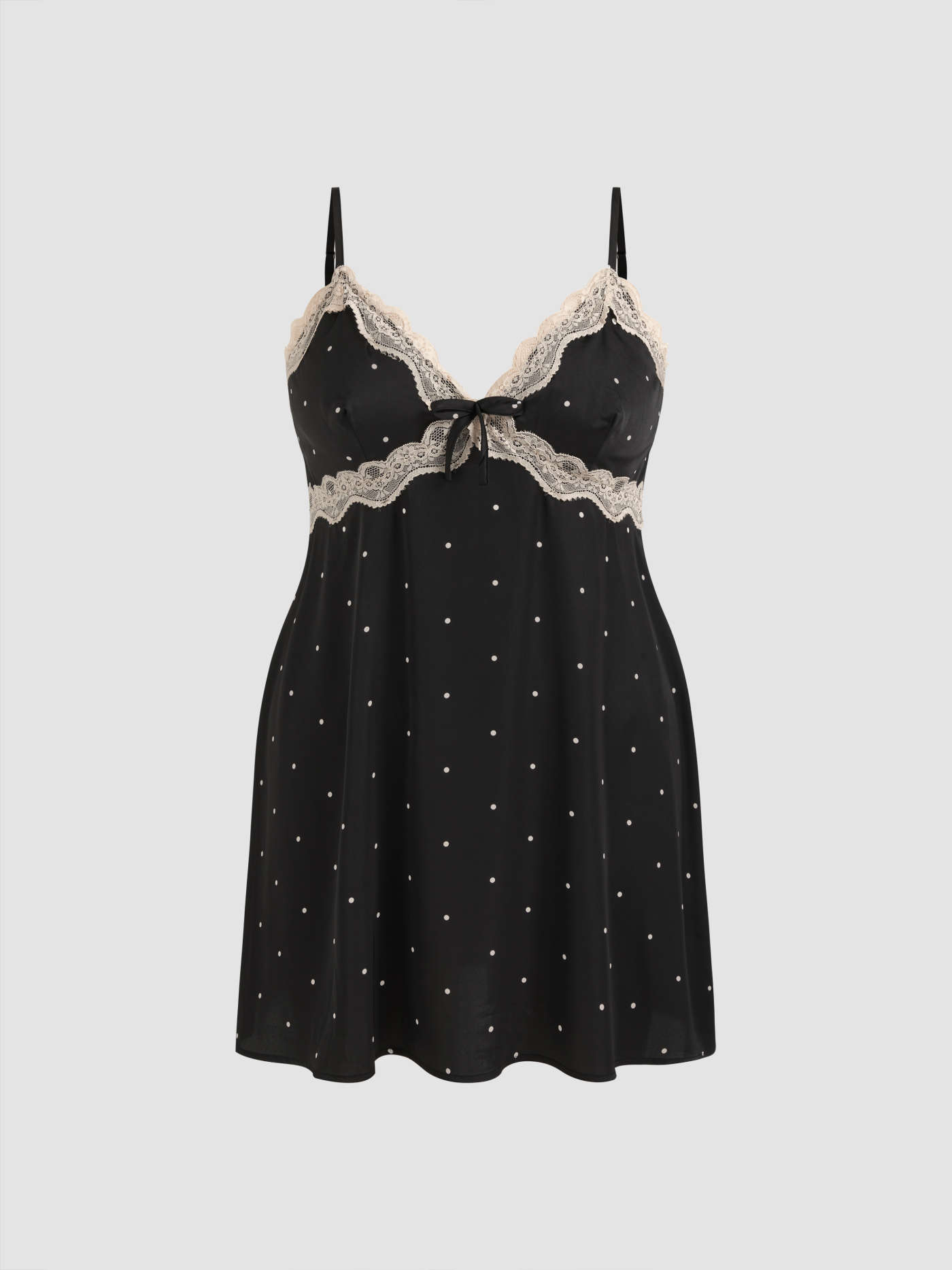 Satin V-neck Spot Lace Trim Nightdress Curve & Plus