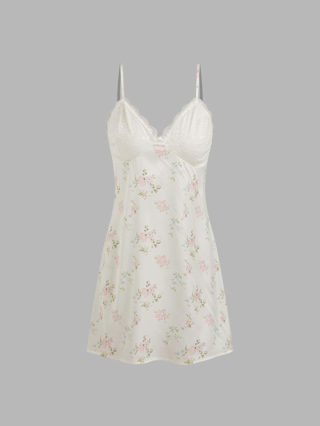 Satin V-neck Floral Lace Trim Mini Nightdress
