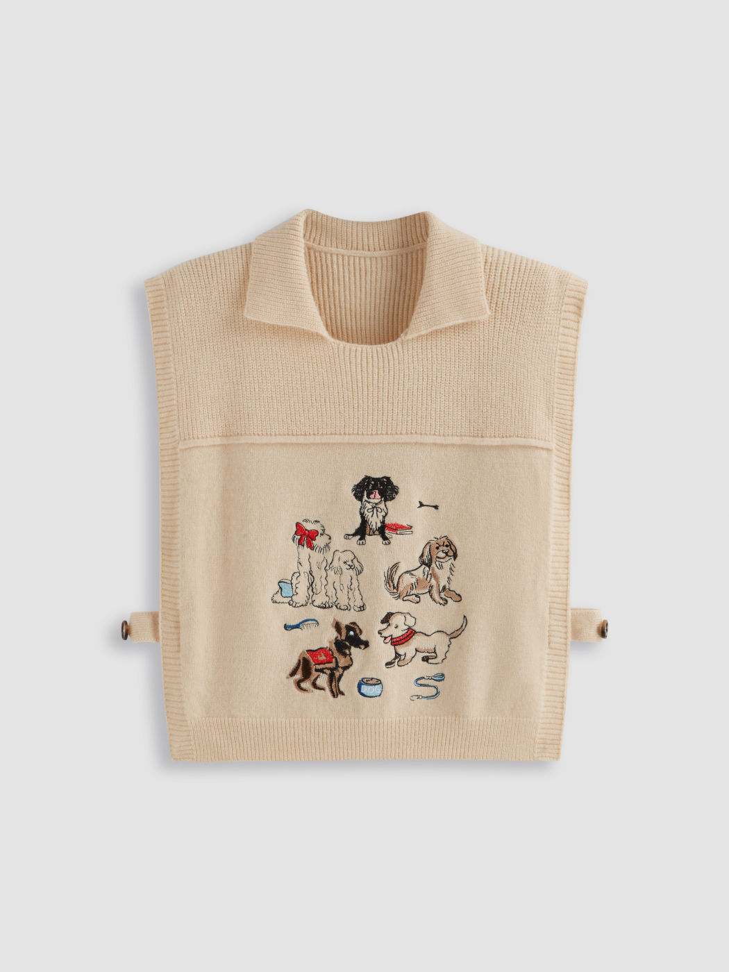 Knit Collar Dog Embroidery Oversized Vest Curve & Plus