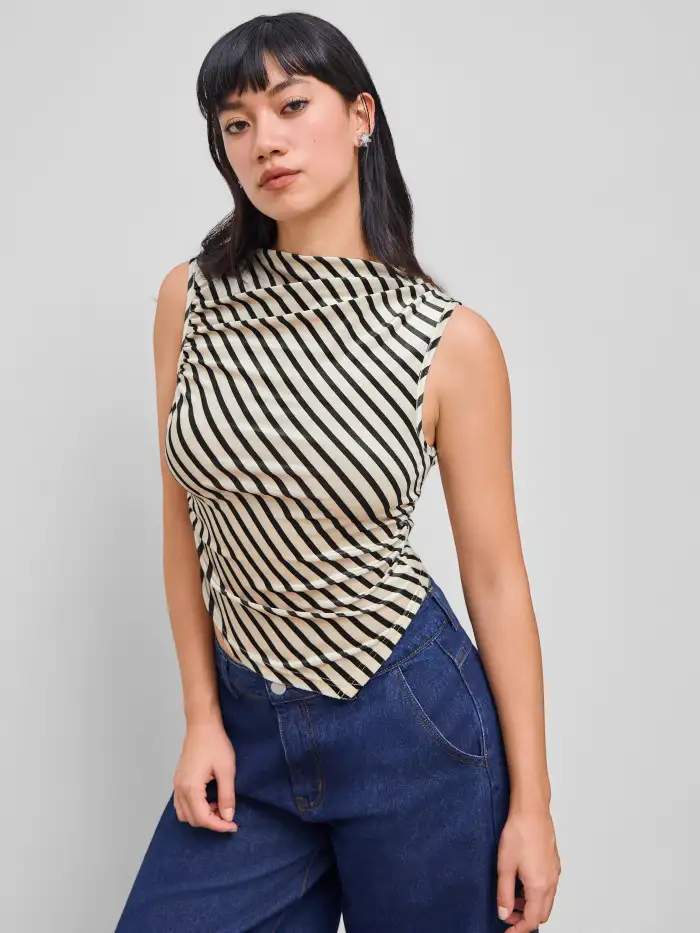 Party Dress For Party New Years Holiday Dress Velvet Velvet High Neck  Striped Ruched Tank Top For Daily Casual