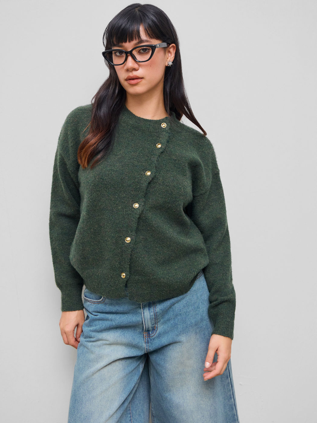 Knit Wool-blend Button Up Oversized Long Sleeve Top