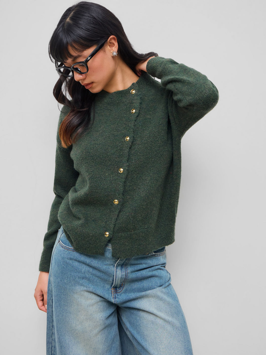 Knit Wool-blend Button Up Oversized Long Sleeve Top