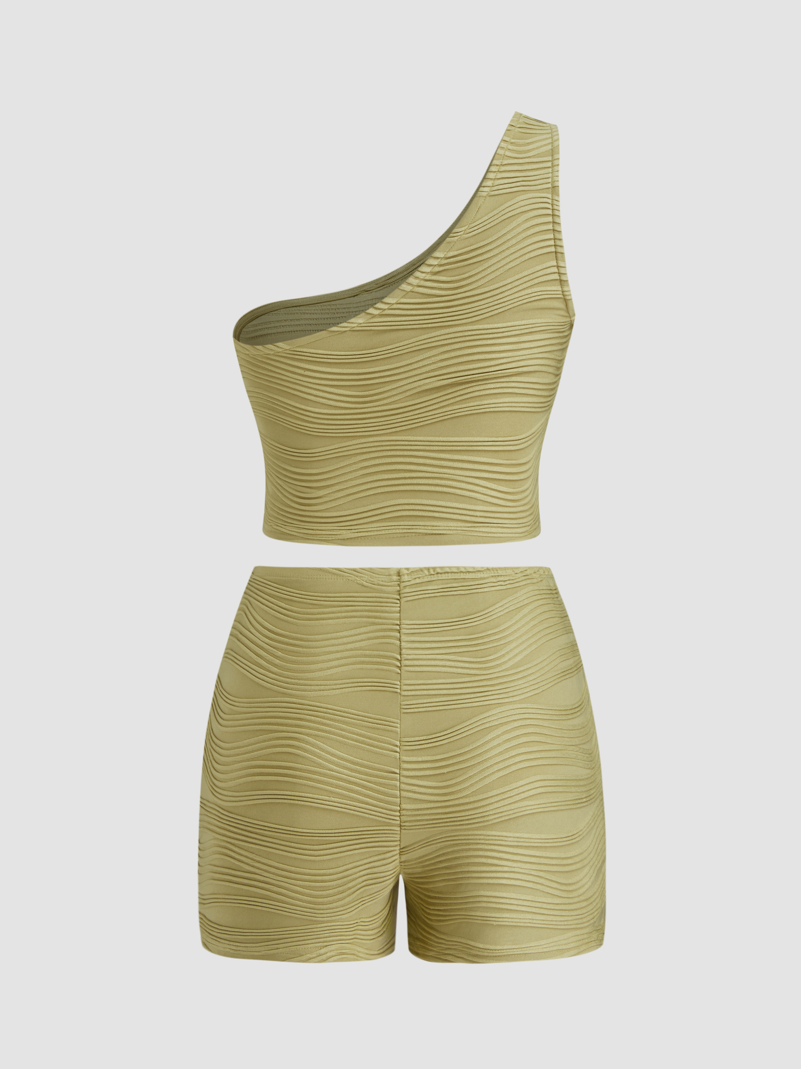 パンツ DIANTE ASYMMETRY NECK KNITKNIT SHORTS Knit Fabric Asymmetrical Neck Crop Top & Shorts Matching Set