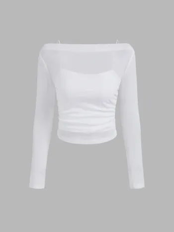 Boat Neck Long Sleeve Two-piece Top