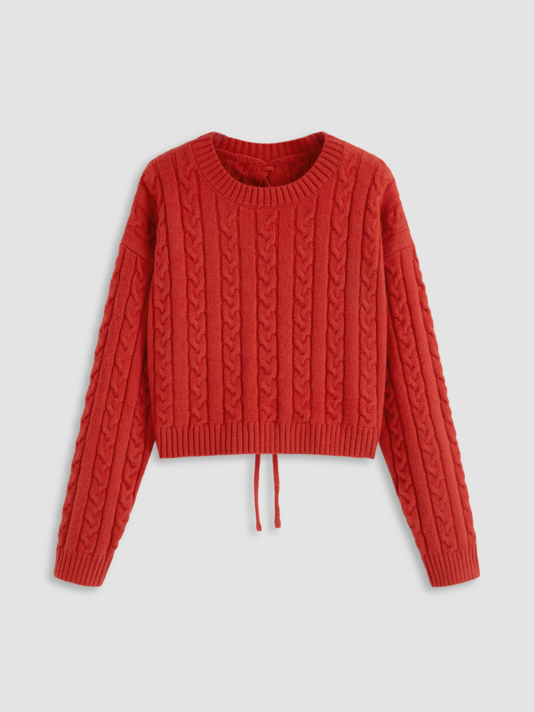 Cable Knit Round Neckline Lace Up Sweater