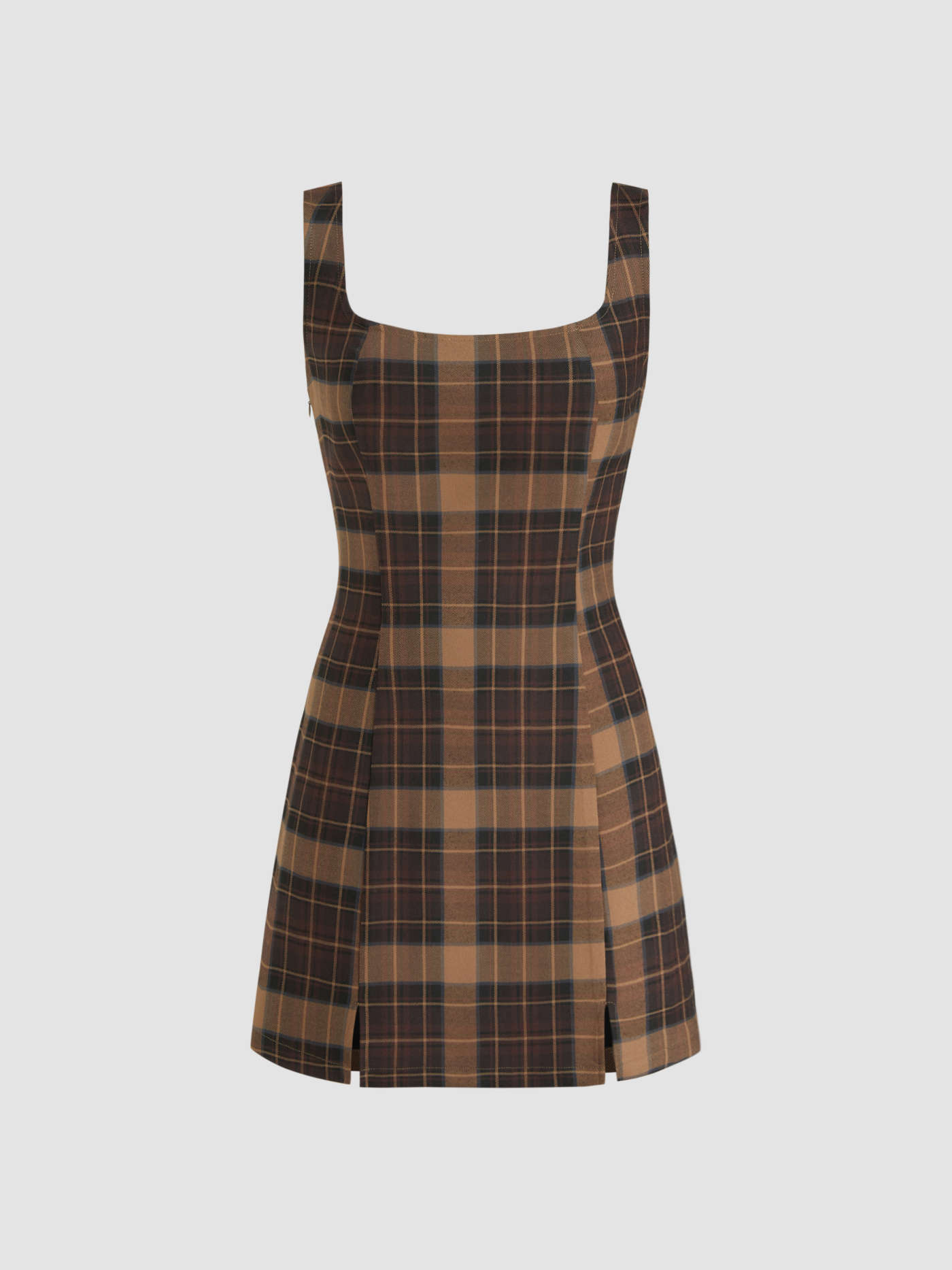 Scoop Neckline Checks Zipper Mini Dress