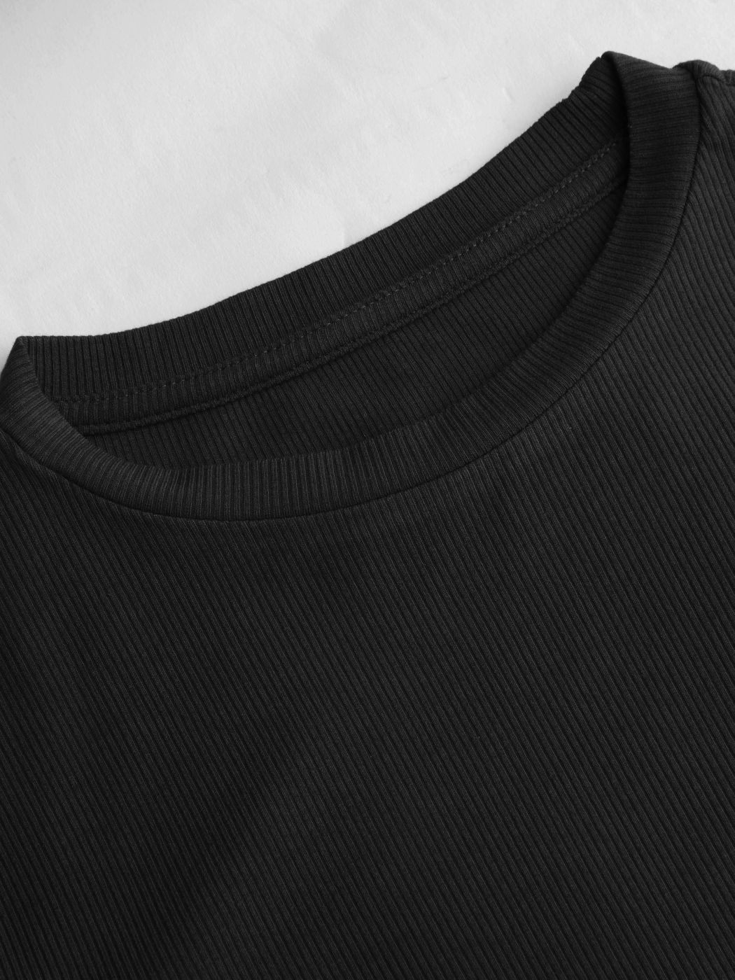 Rundhals Ruchedung Langarmshirt