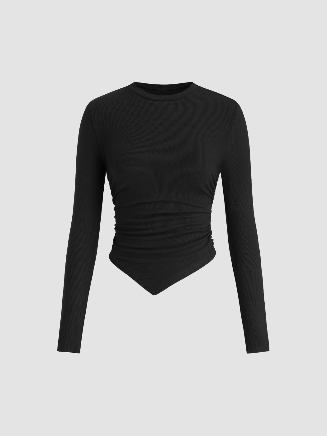 Rundhals Ruchedung Langarmshirt