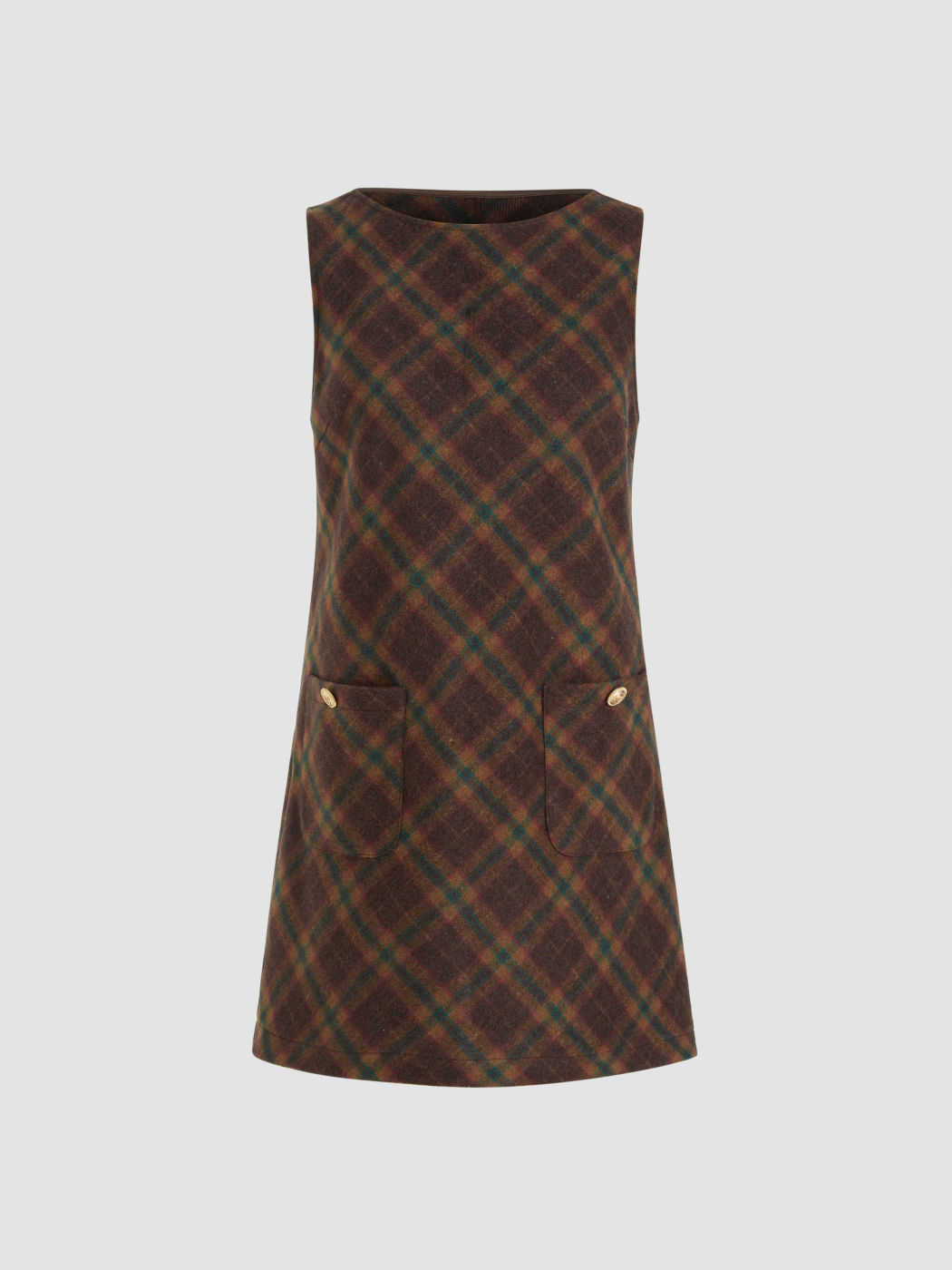 Wool-look Boat Neck Tartan Pocket Mini Dress