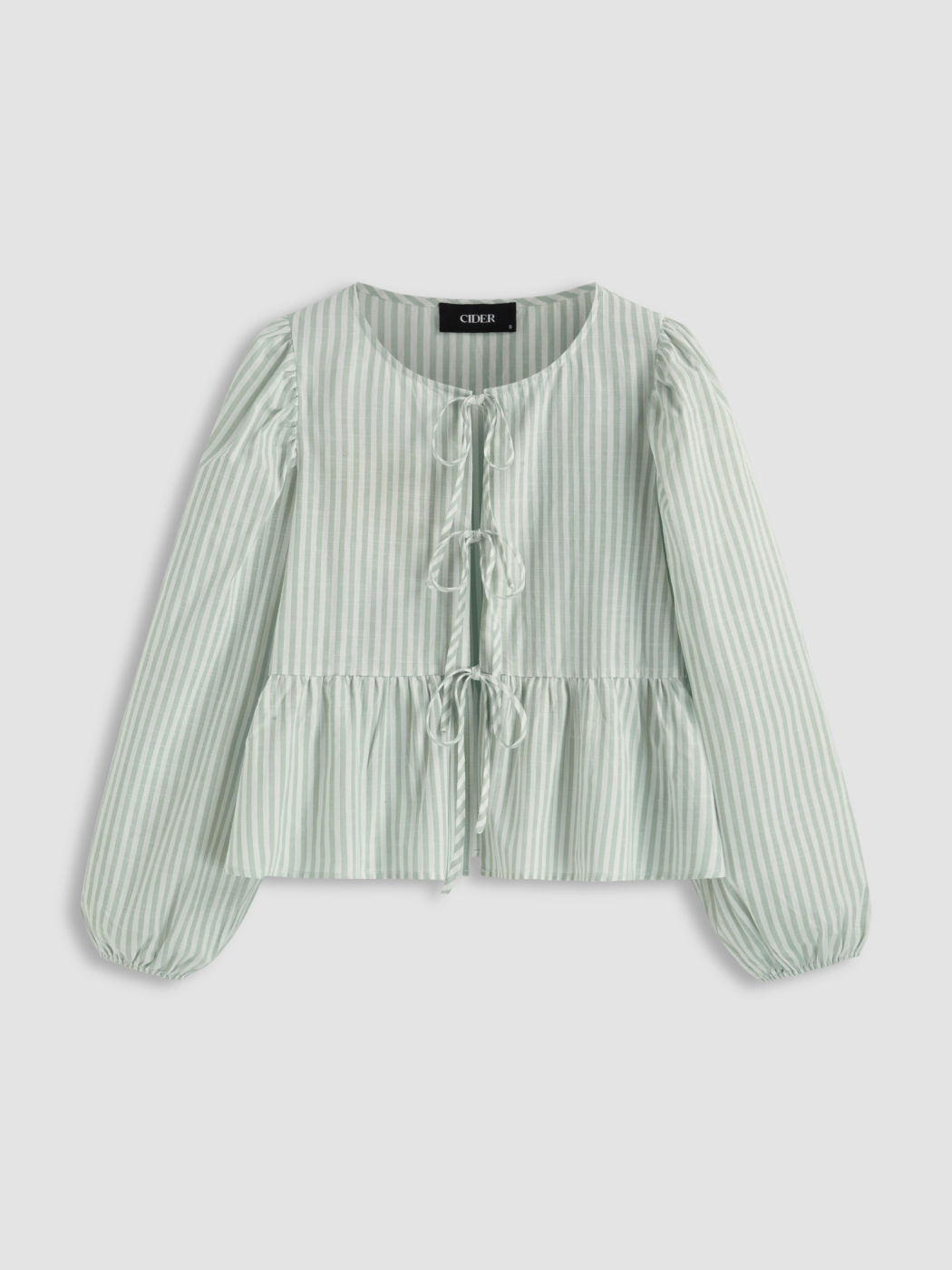 Blusa a righe in misto cotone con fiocco frontale da annodare