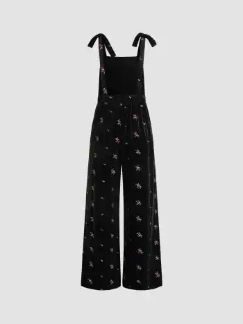 Velvet Floral Knotted Straight Leg Jumpsuit