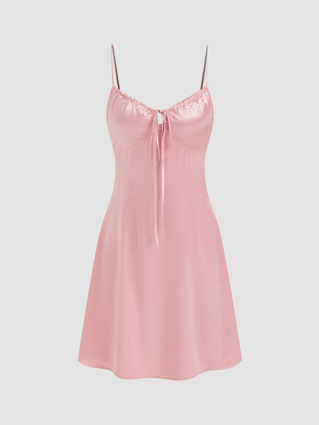 Drawstring Tie Front Satin Mini Dress