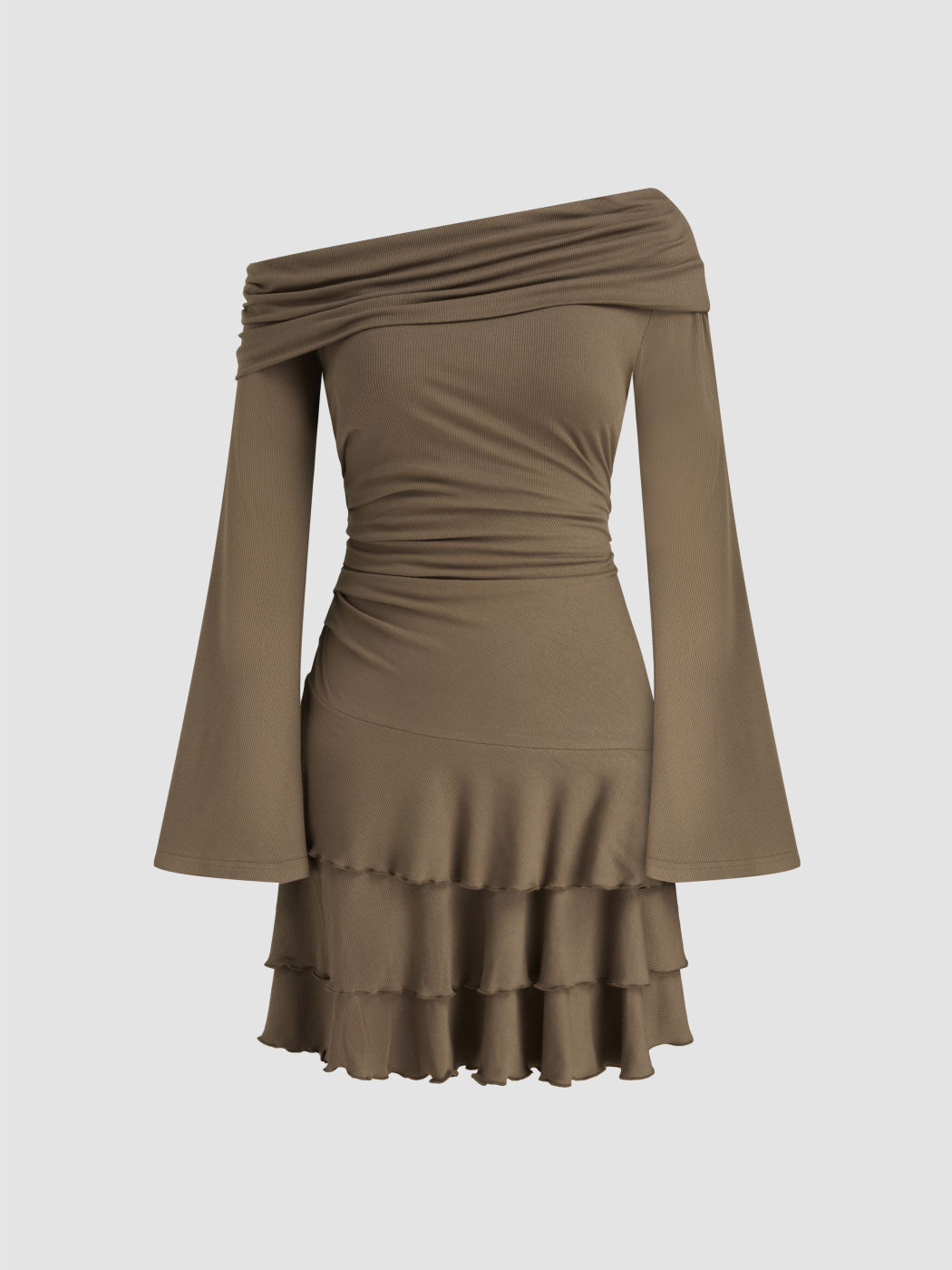 Asymmetrical Neck Ruched Layered Mini Dress