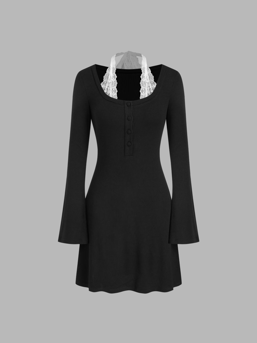 Halter Neckline Lace Knotted Mini Dress