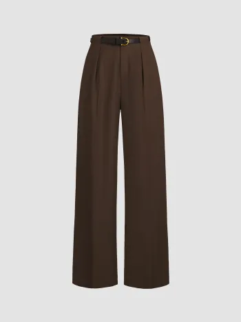Petite Mittelhöhe Solid Gerade Bein Hosen Mit Gürtel