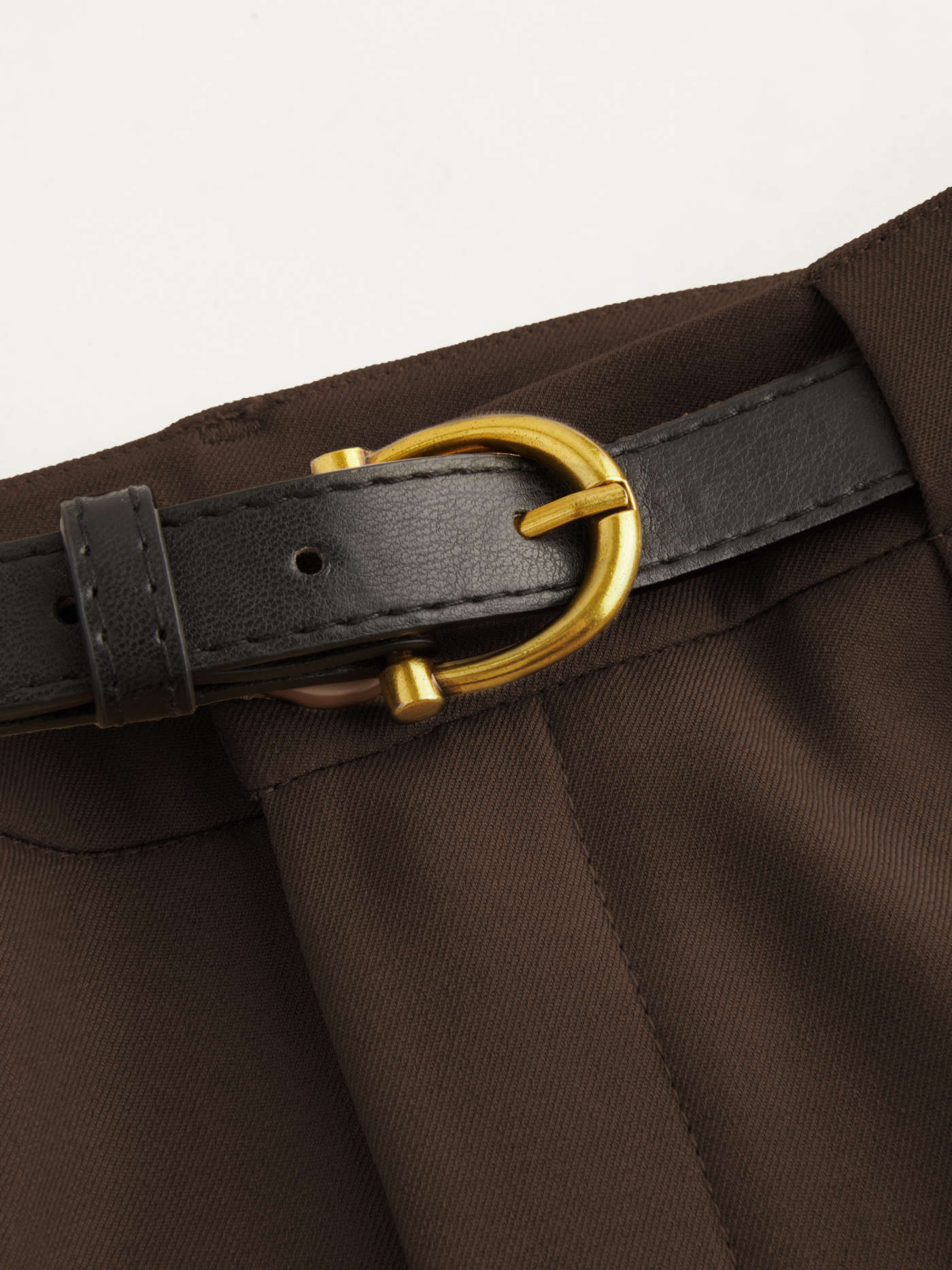 Petite Mid Rise Solid Wide Leg Trousers With Belt