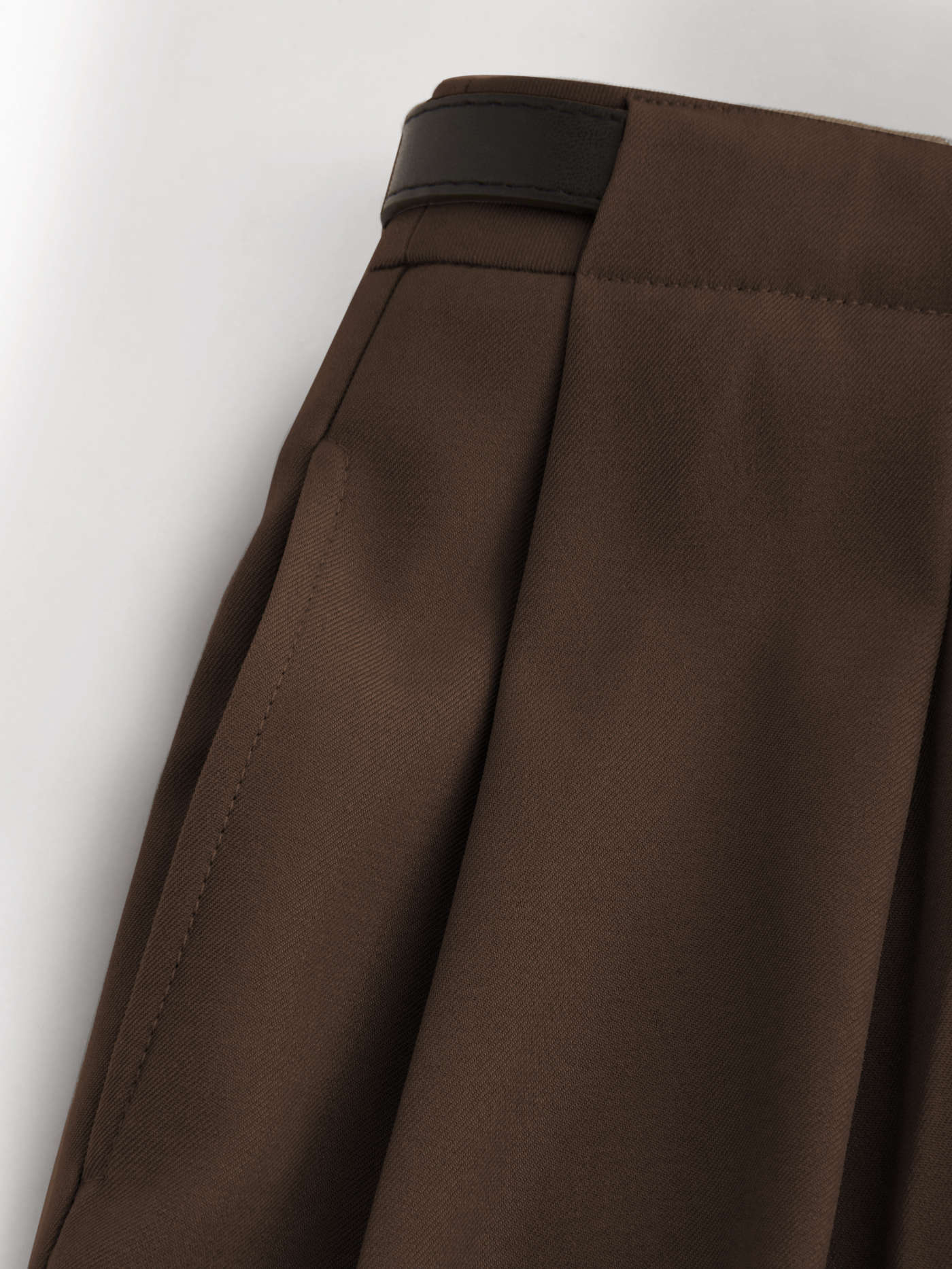 Petite Mid Rise Solid Wide Leg Trousers With Belt