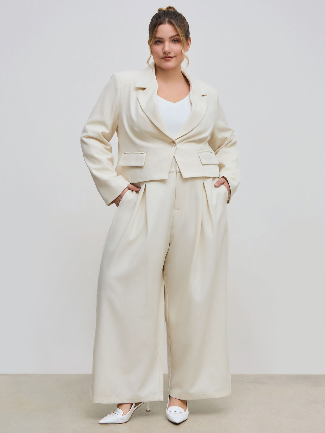 Colletto Tasca solida con bottoni Blazer a maniche lunghe Curve & Plus