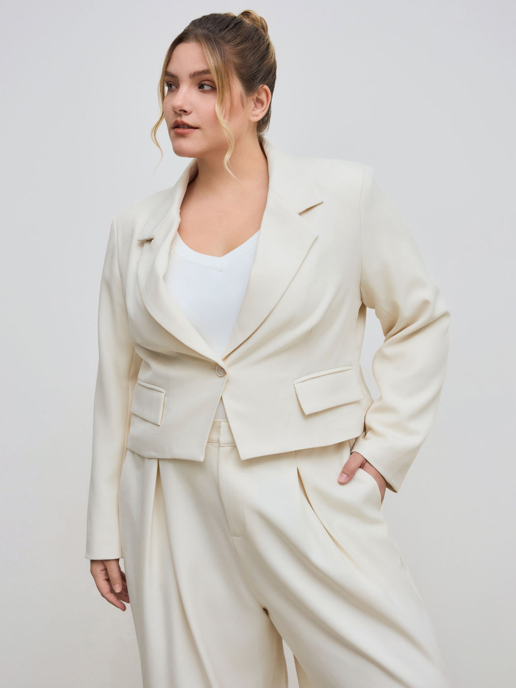 Colletto Tasca solida con bottoni Blazer a maniche lunghe Curve & Plus