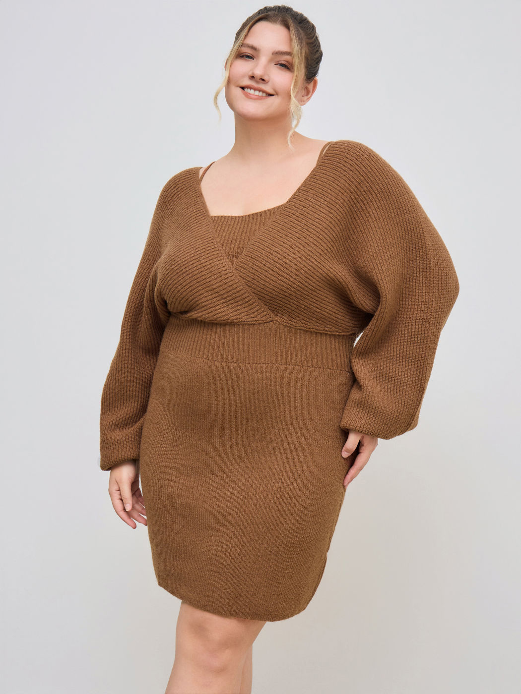 Knit Wickel-Minikleid mit eckigem Ausschnitt Kurve & Plus