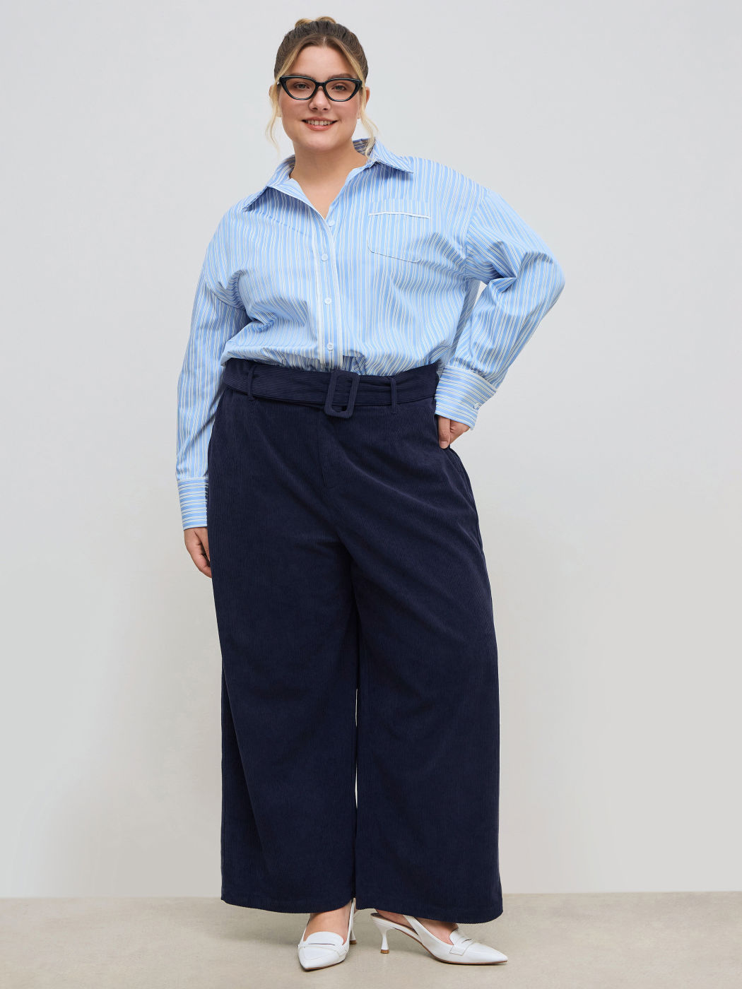 Cord Mid Rise Gerade Hosen mit Gürtel Kurve & Plus