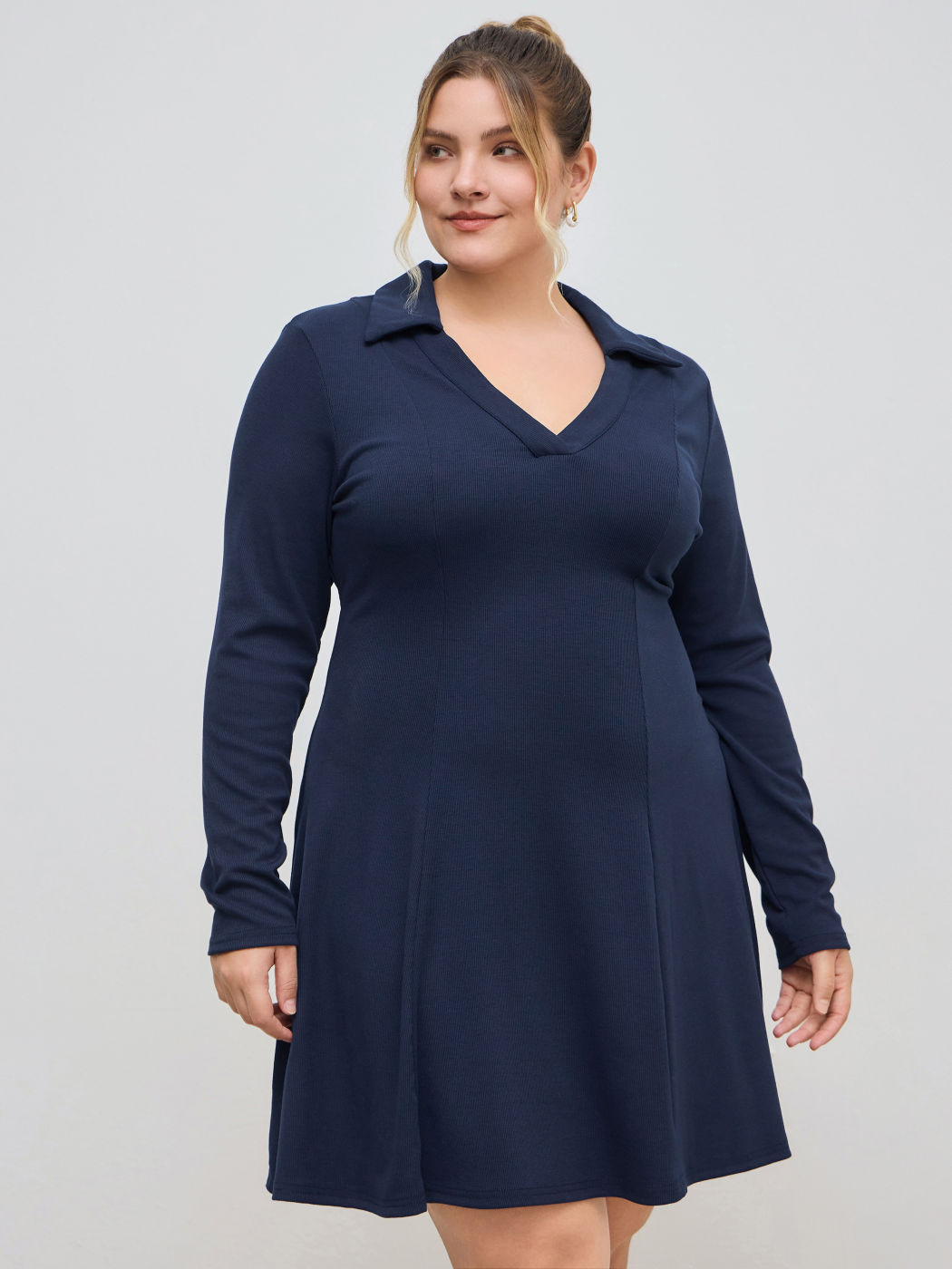 Collar Solid Ruffle Mini Dress Curve & Plus