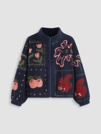 Giacca in pile a collo alto Graphic Zip Through Oversized Curve & Plus