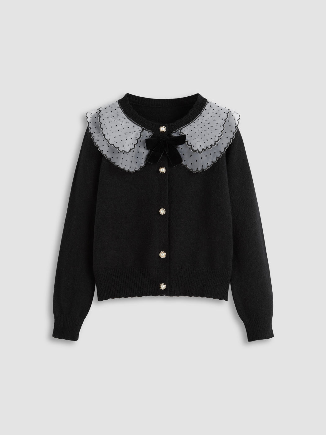 Rundhals Polka Dot Schleife Strickjacke
