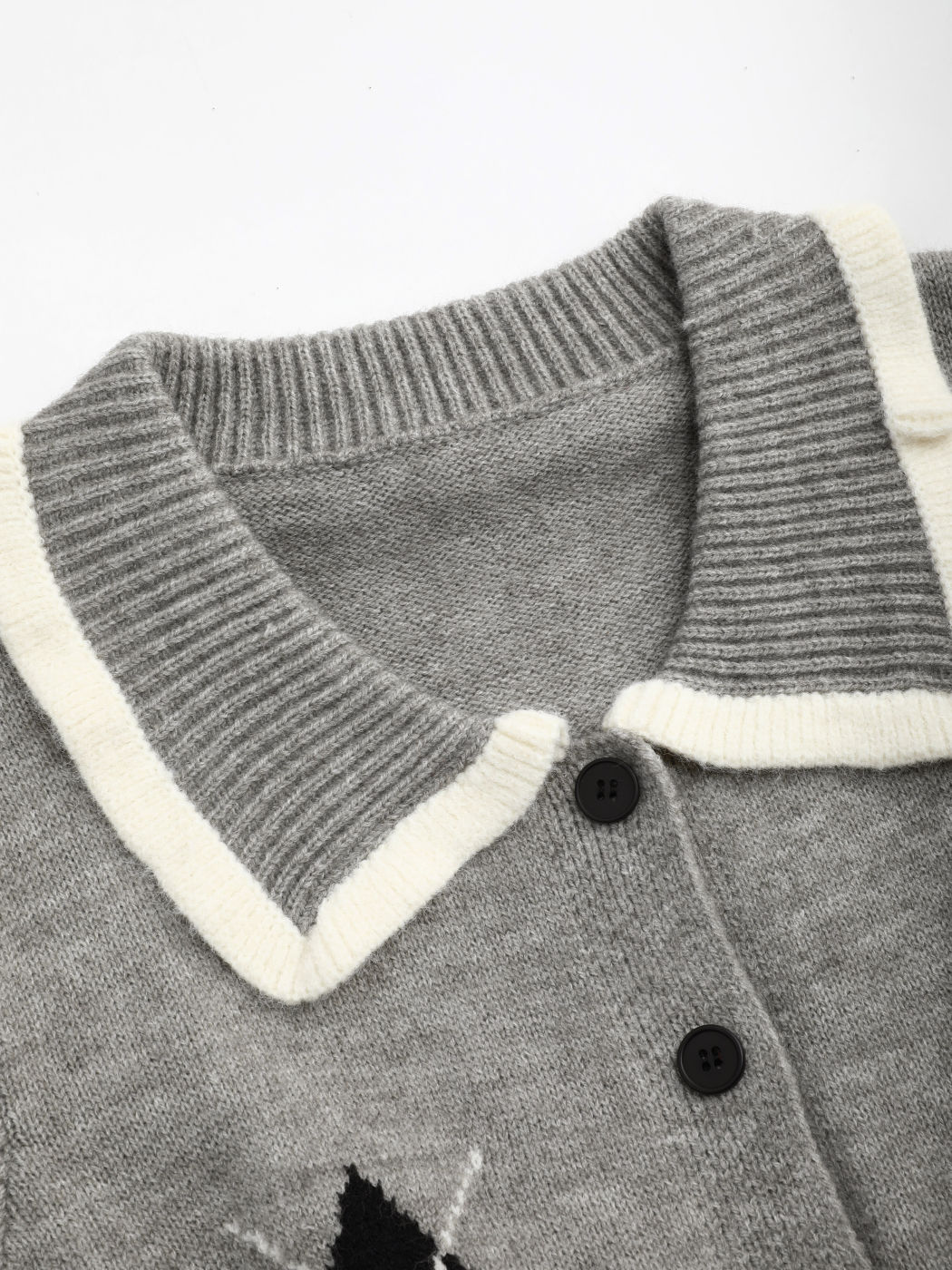 Knit Collar Argyle Bowknot Cardigan