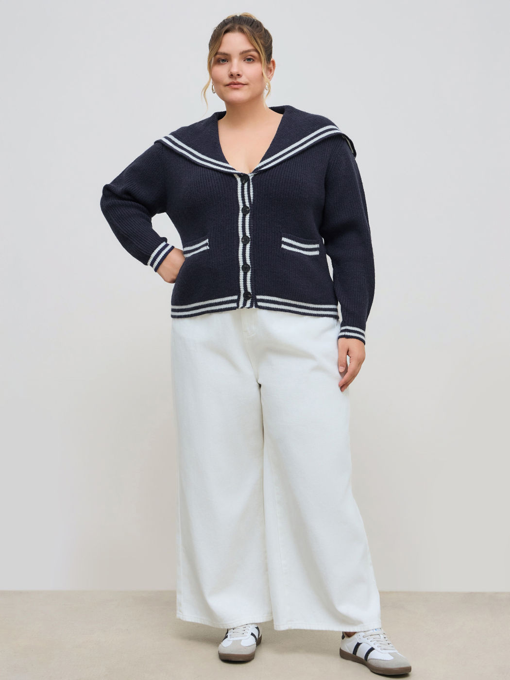 Sailor-Kragen Strickjacke Kurve & Plus