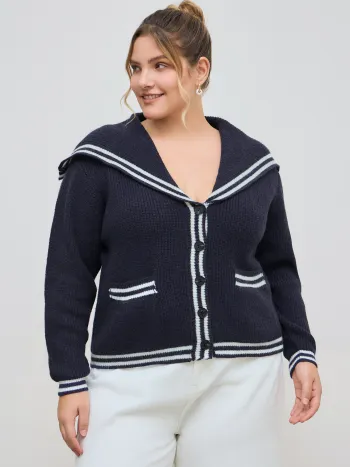 Sailor-Kragen Strickjacke Kurve & Plus